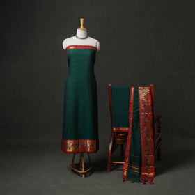 Dharwad Cotton Plain Zari Border Unstitched Dress Material: Kurta, Bottom & Dupatta 67