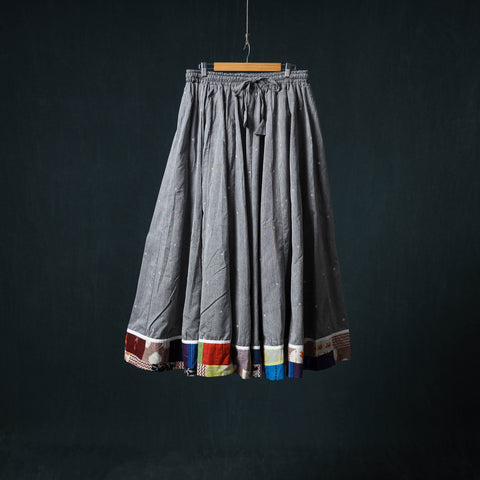 Grey - Jacquard 24 Kali Cotton Long Skirt with Patchwork Border 17