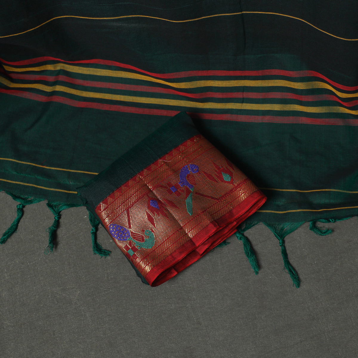 Dharwad Cotton Plain Zari Border Unstitched Dress Material: Kurta, Bottom & Dupatta 67