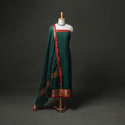 Dharwad Cotton Plain Zari Border Unstitched Dress Material: Kurta, Bottom & Dupatta 67