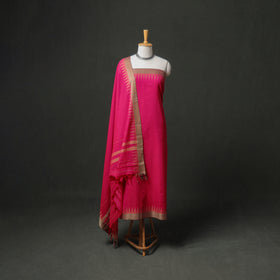 Dharwad Cotton Plain Thread Border Unstitched Dress Material: Kurta, Bottom & Dupatta 68