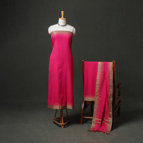 Dharwad Cotton Plain Thread Border Unstitched Dress Material: Kurta, Bottom & Dupatta 68