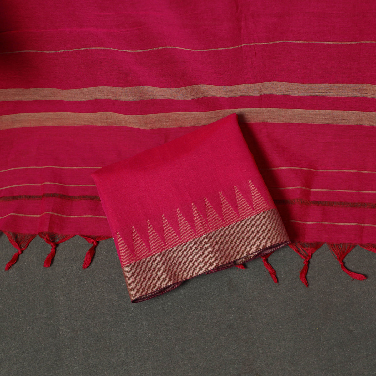 Dharwad Cotton Plain Thread Border Unstitched Dress Material: Kurta, Bottom & Dupatta 68