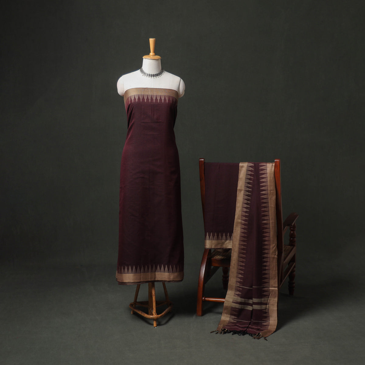 Dharwad Cotton Plain Thread Border Unstitched Dress Material: Kurta, Bottom & Dupatta 69