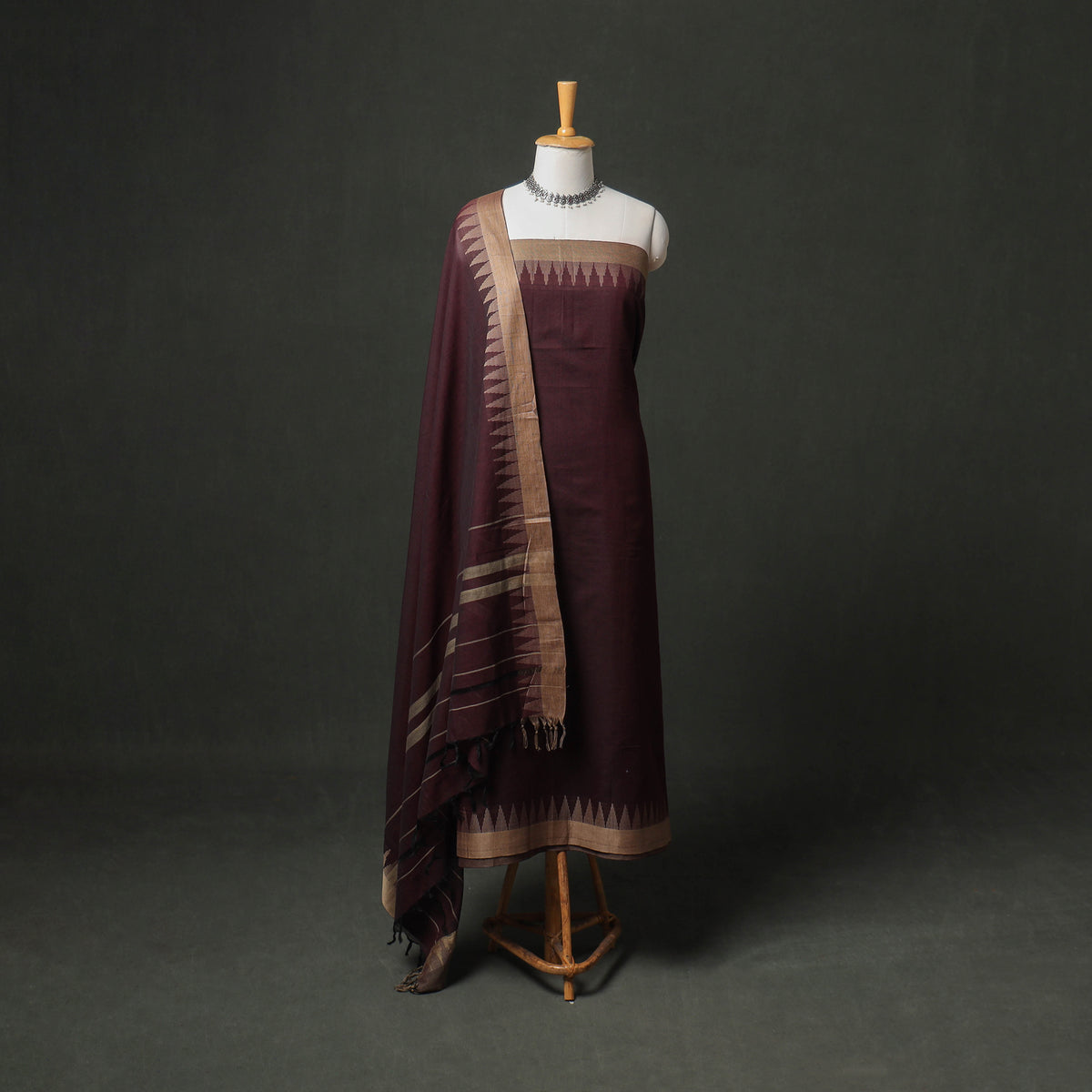 Dharwad Cotton Plain Thread Border Unstitched Dress Material: Kurta, Bottom & Dupatta 69