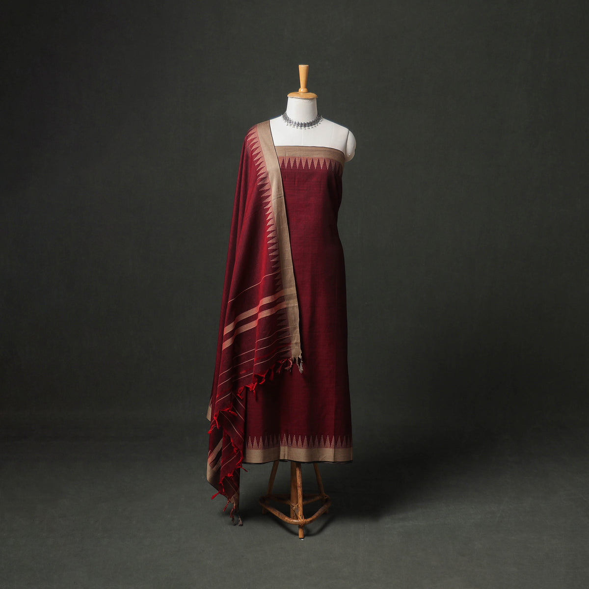 Dharwad Cotton Plain Thread Border Unstitched Dress Material: Kurta, Bottom & Dupatta 70