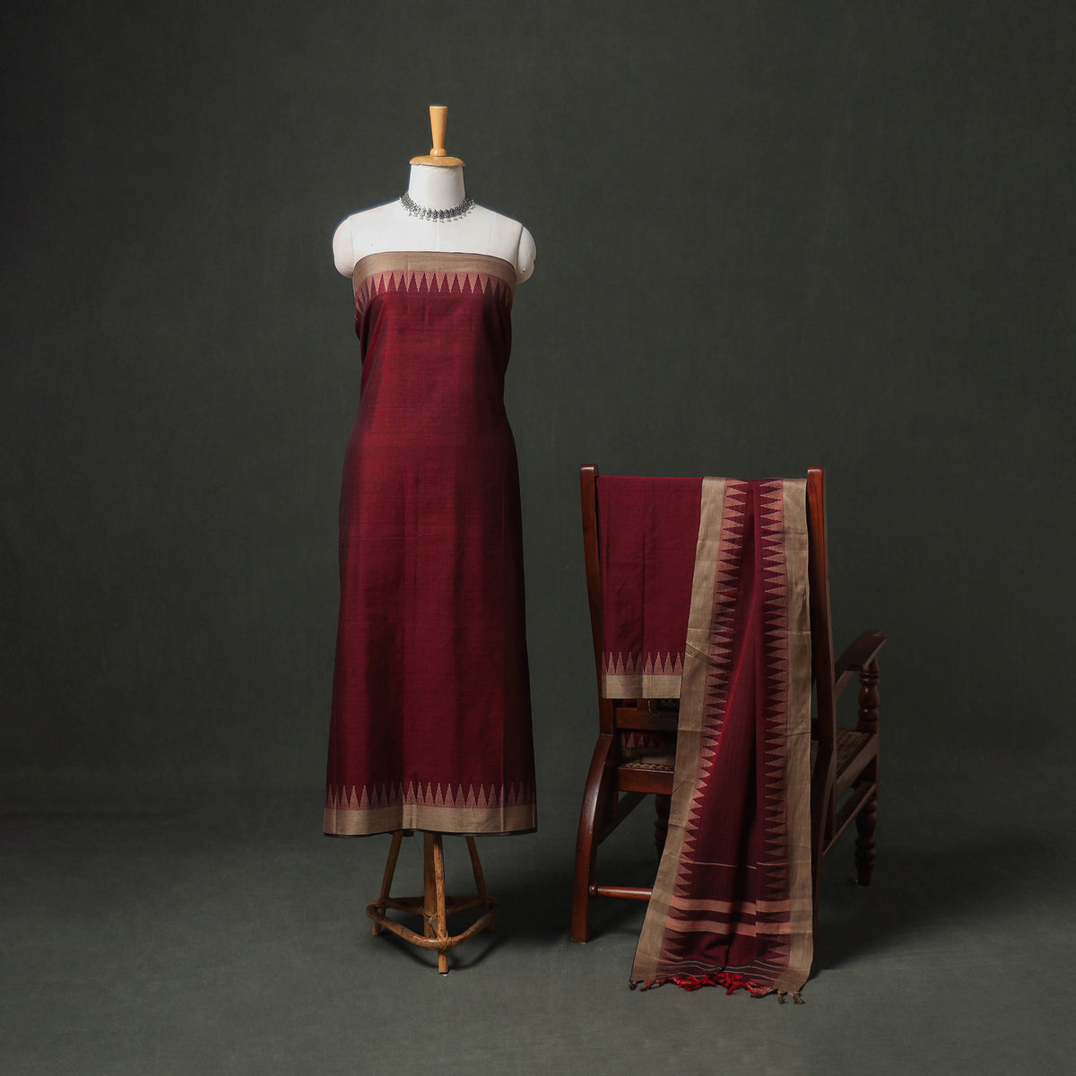Dharwad Cotton Plain Thread Border Unstitched Dress Material: Kurta, Bottom & Dupatta 70