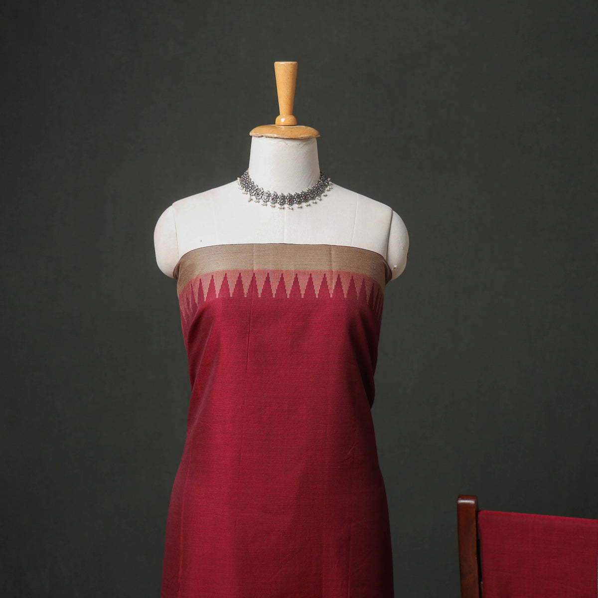 Dharwad Cotton Plain Thread Border Unstitched Dress Material: Kurta, Bottom & Dupatta 71