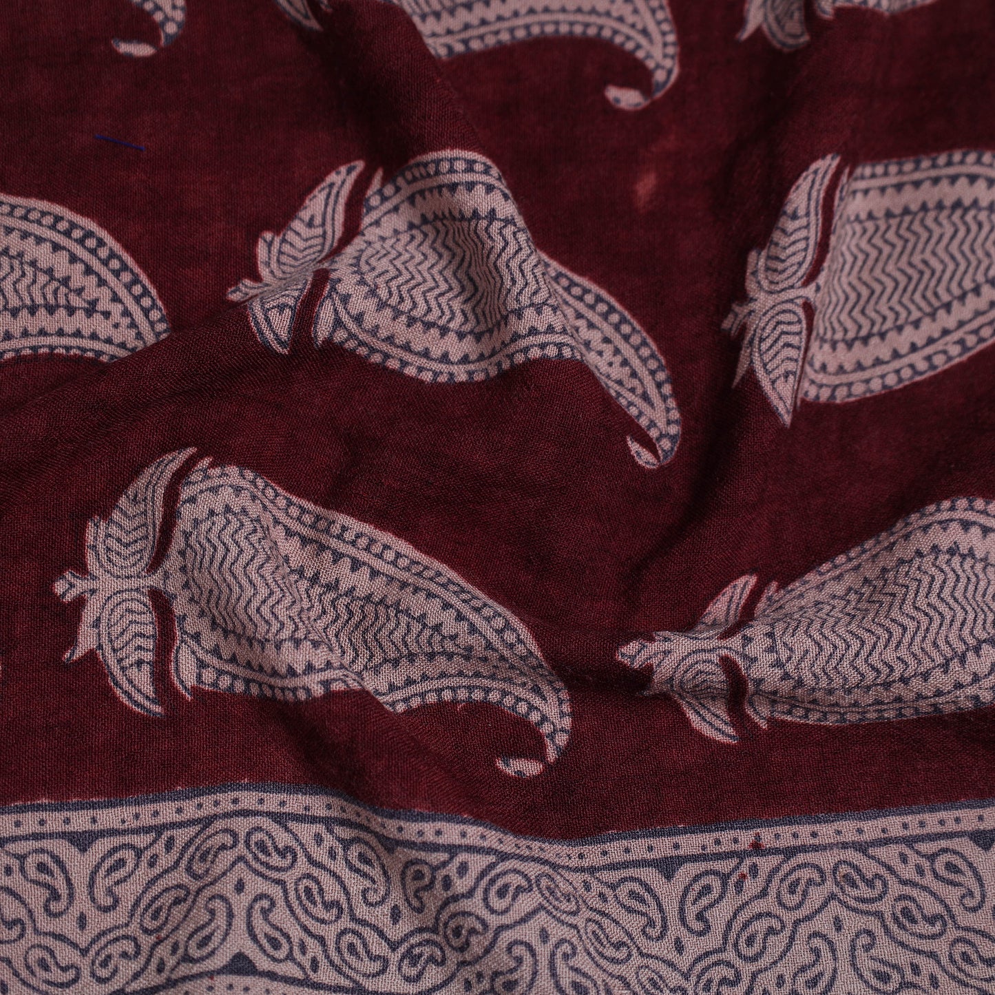 Maroon - Block Print Woollen Bagh Blouse Piece 37