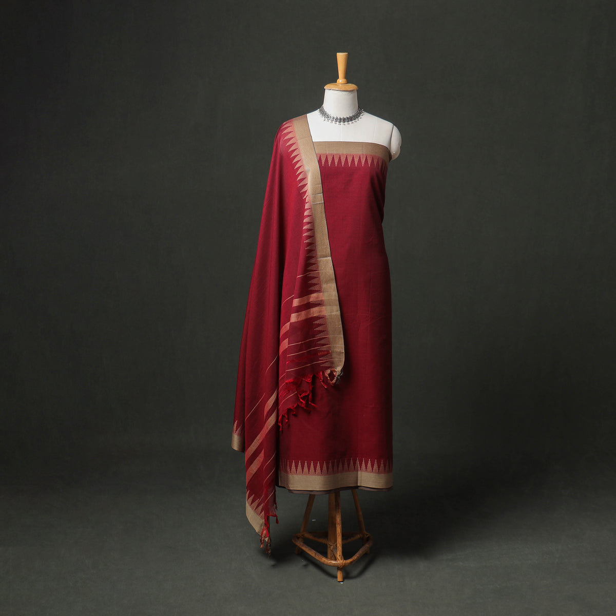 Dharwad Cotton Plain Thread Border Unstitched Dress Material: Kurta, Bottom & Dupatta 71