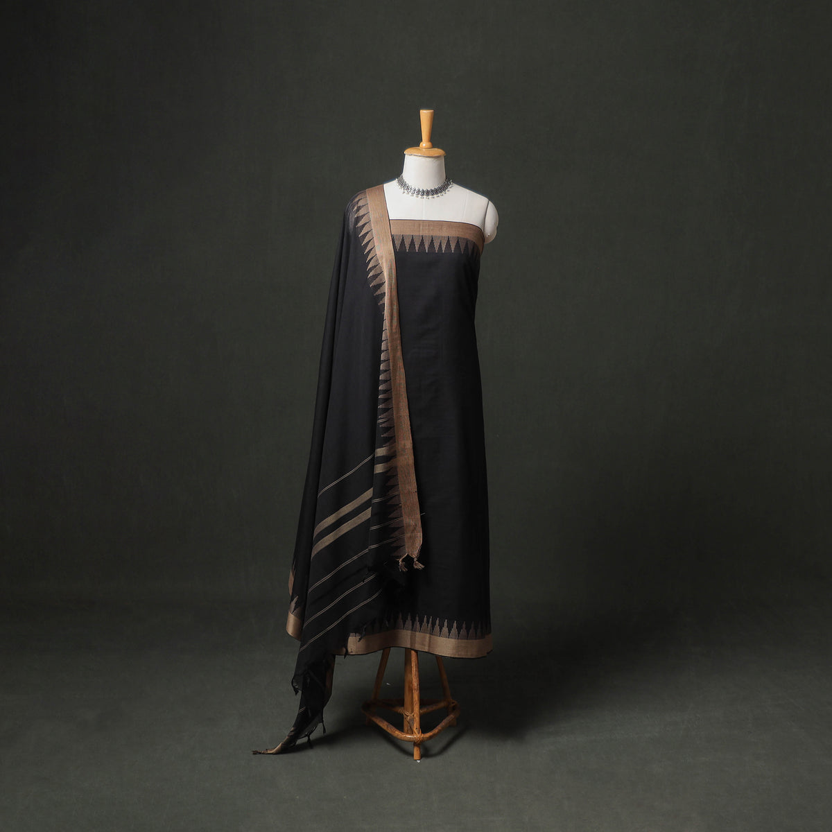Dharwad Cotton Plain Thread Border Unstitched Dress Material: Kurta, Bottom & Dupatta 72