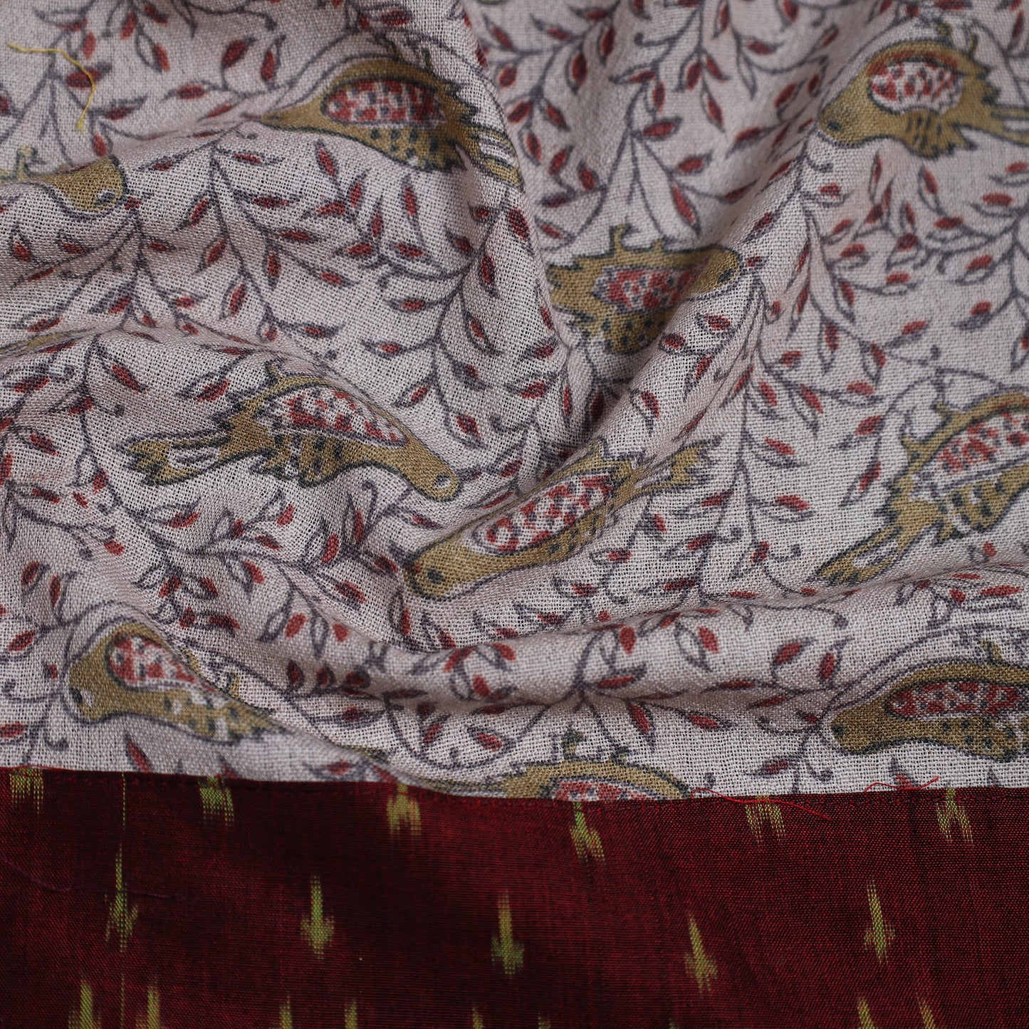 Beige - Block Print Woollen Kalamkari Blouse Piece 41