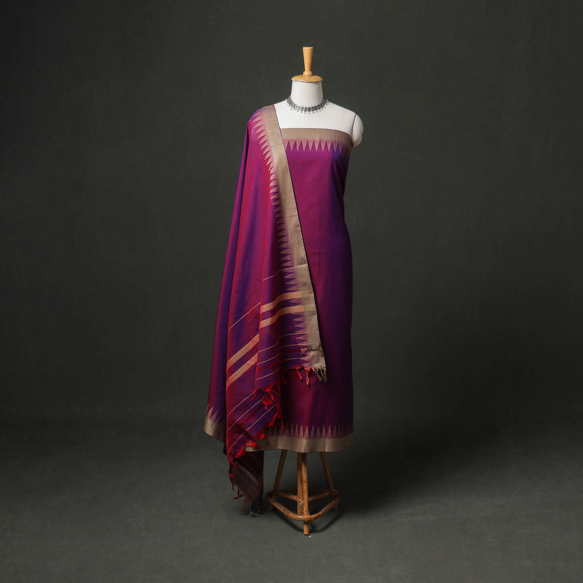 Dharwad Cotton Plain Thread Border Unstitched Dress Material: Kurta, Bottom & Dupatta 73