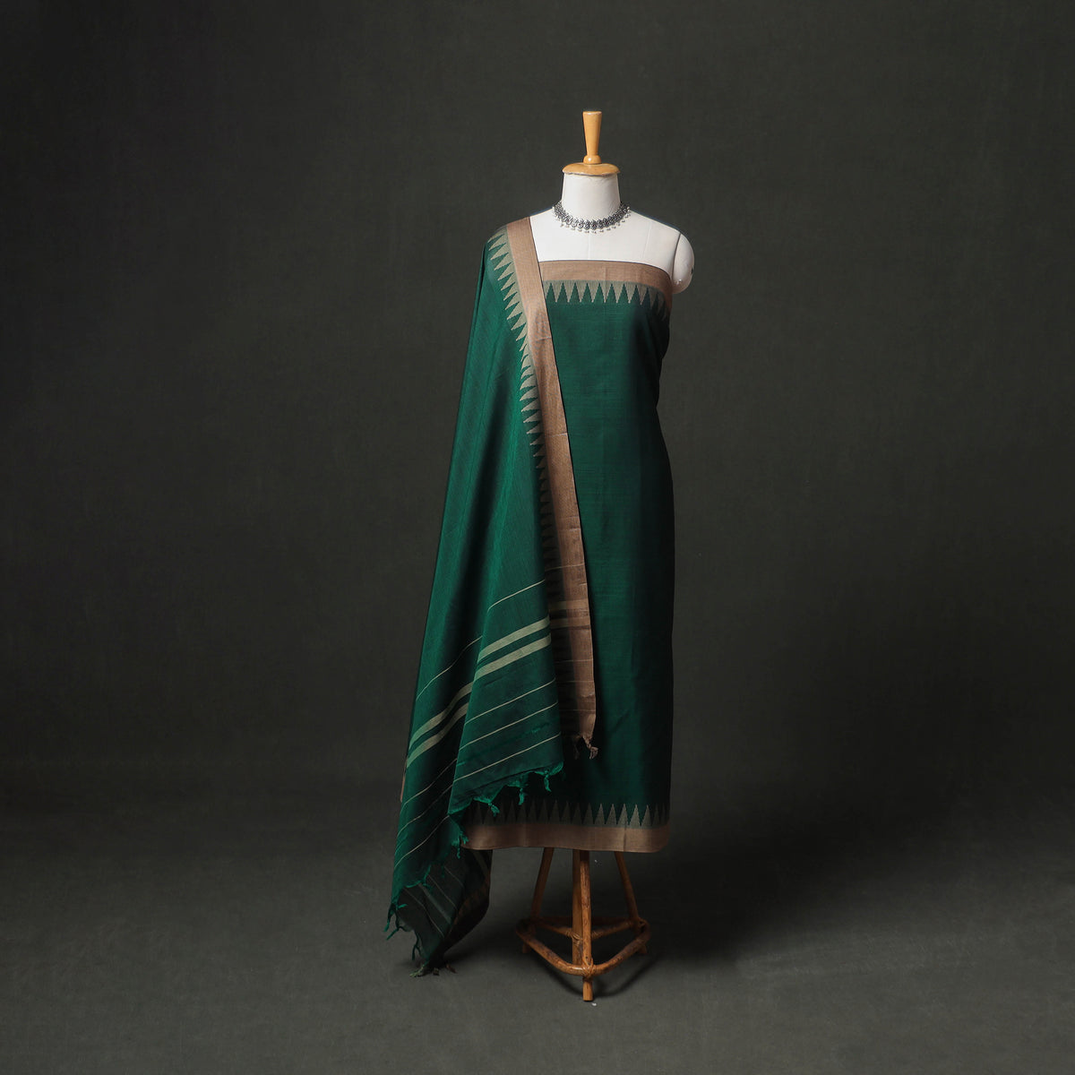 Dharwad Cotton Plain Thread Border Unstitched Dress Material: Kurta, Bottom & Dupatta 74