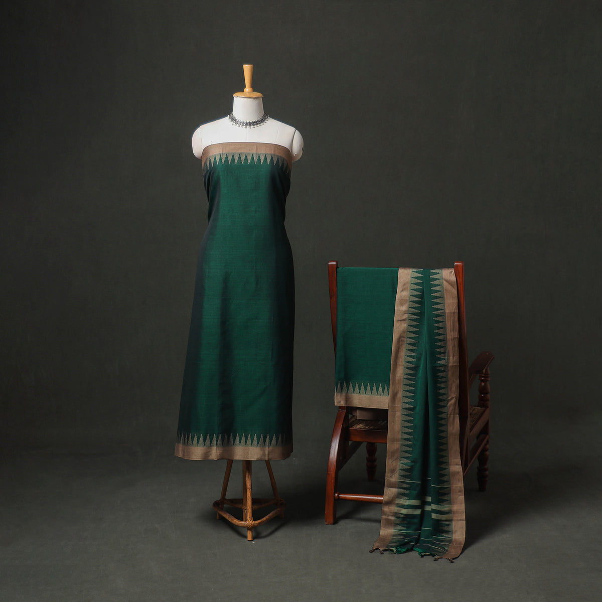 Dharwad Cotton Plain Thread Border Unstitched Dress Material: Kurta, Bottom & Dupatta 74