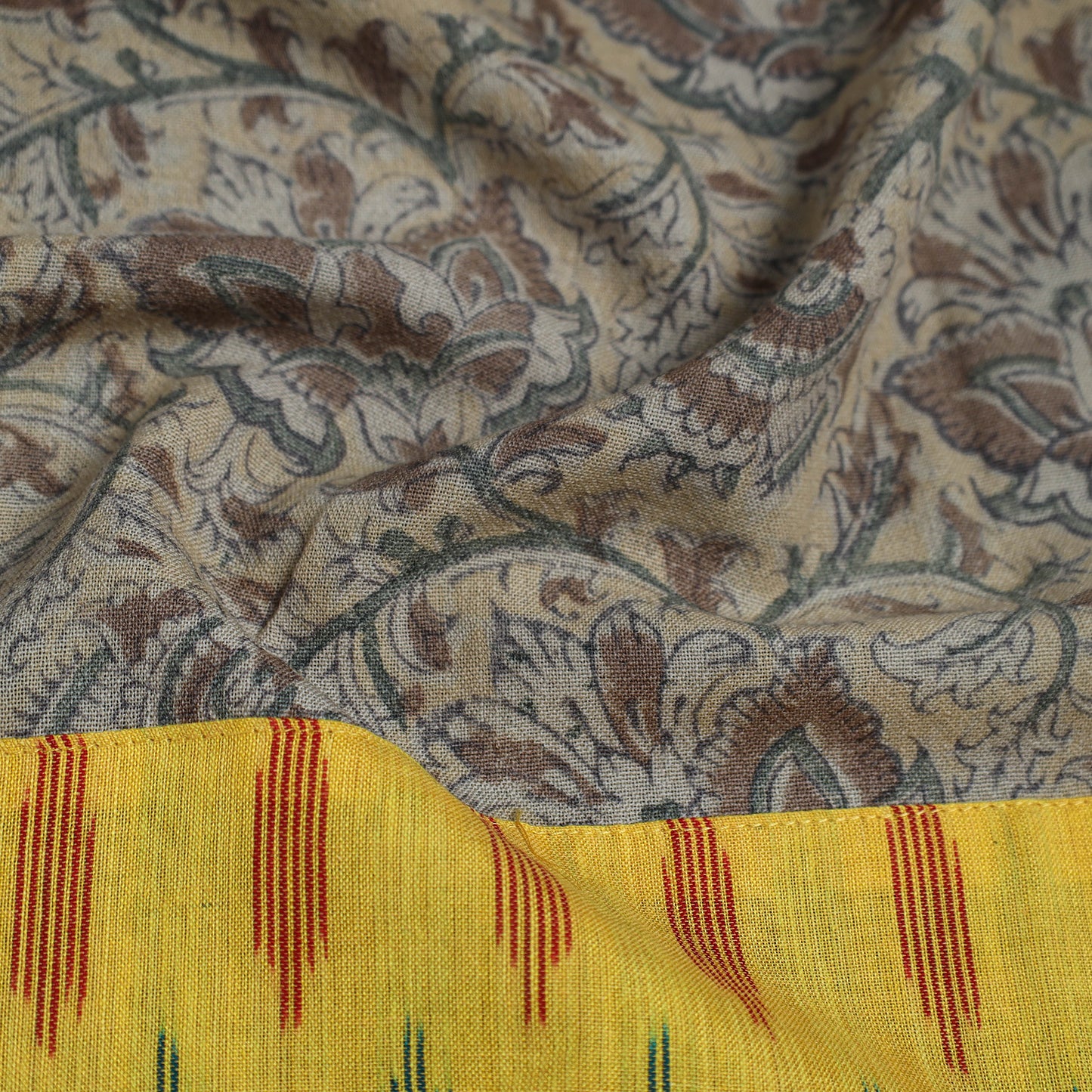 Beige - Block Print Woollen Kalamkari Blouse Piece 47