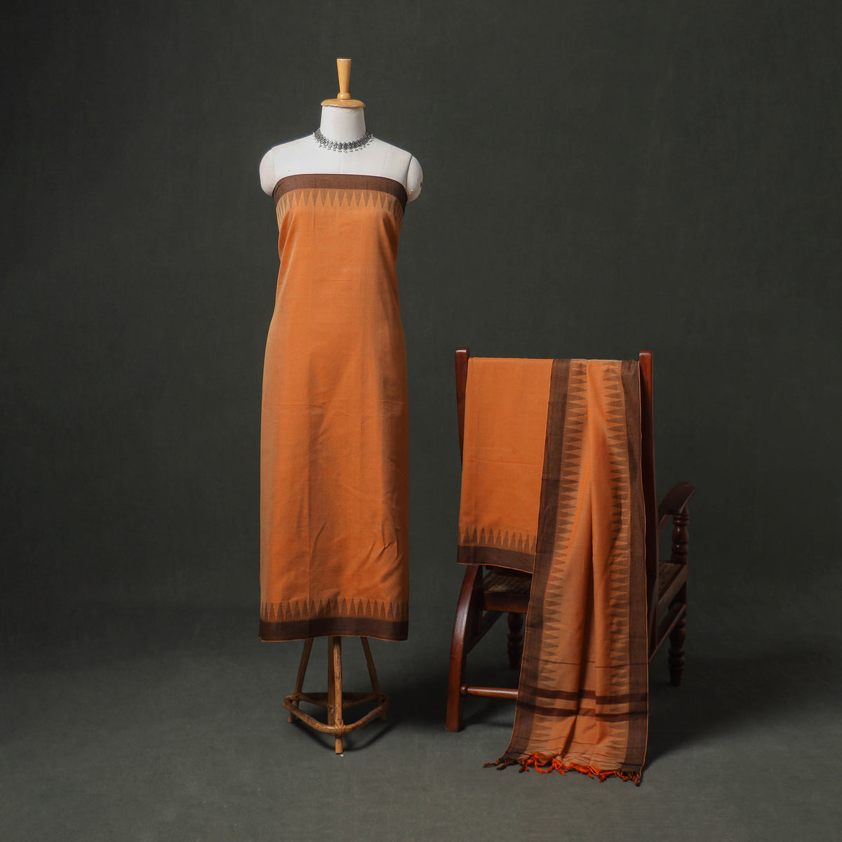 Dharwad Cotton Plain Thread Border Unstitched Dress Material: Kurta, Bottom & Dupatta 75