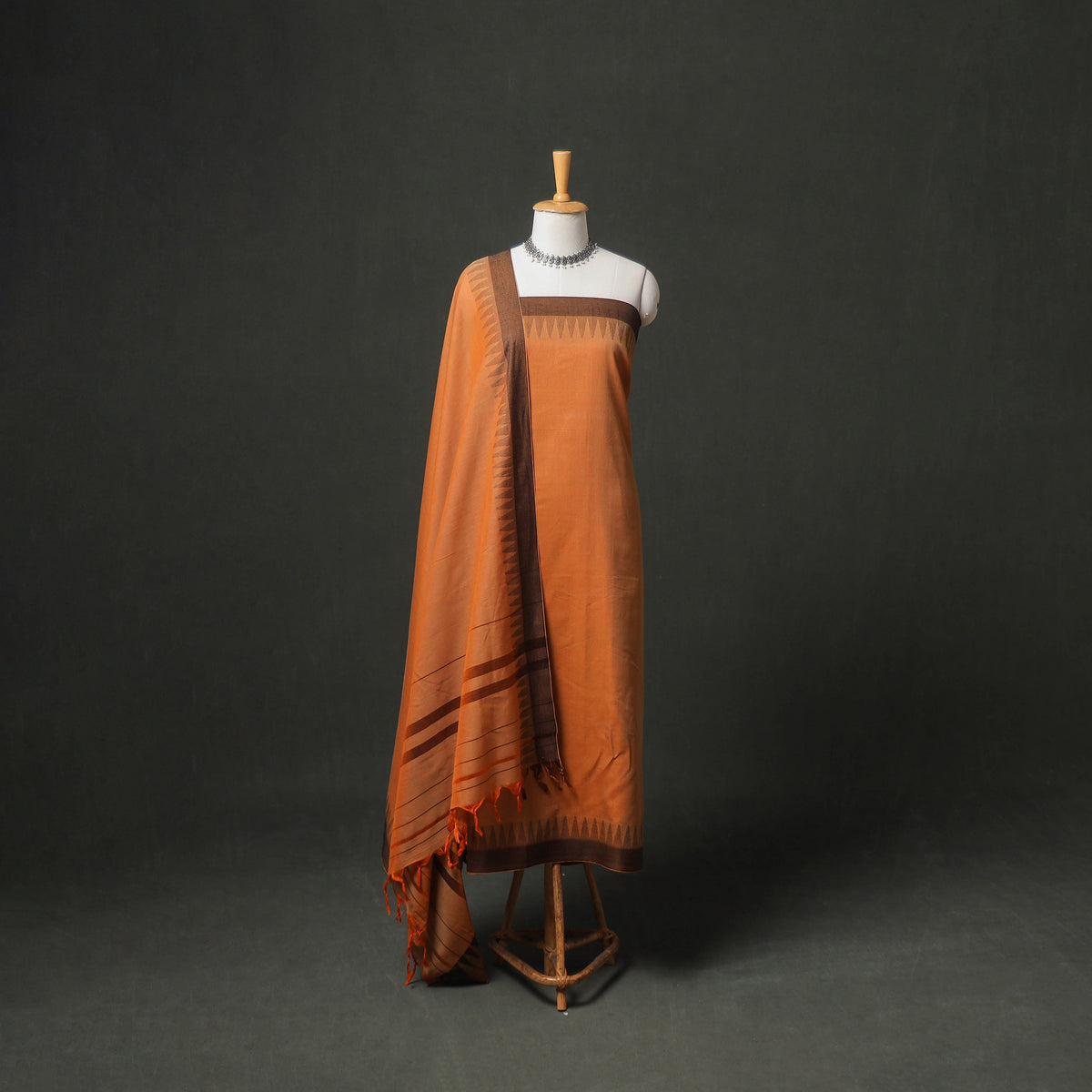Dharwad Cotton Plain Thread Border Unstitched Dress Material: Kurta, Bottom & Dupatta 75