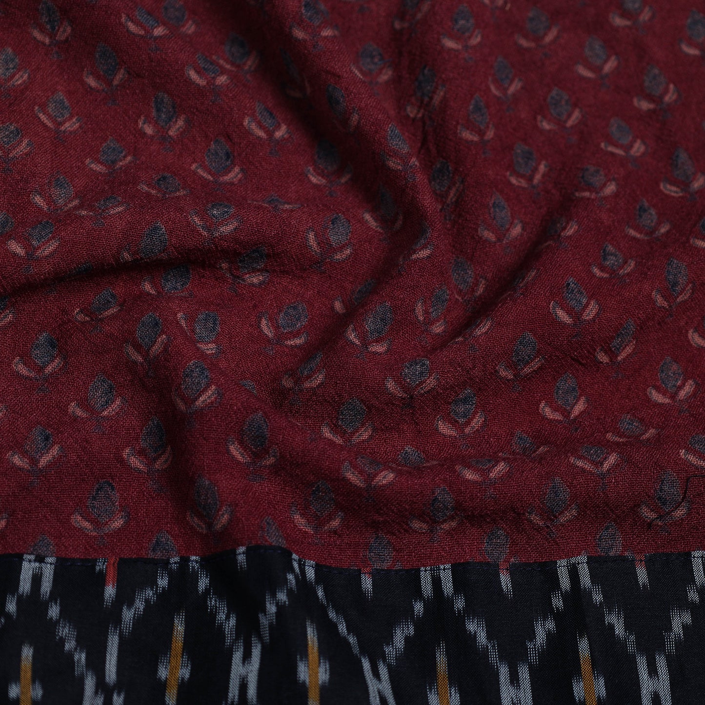 Maroon - Block Print Woollen Ajrakh Blouse Piece 52