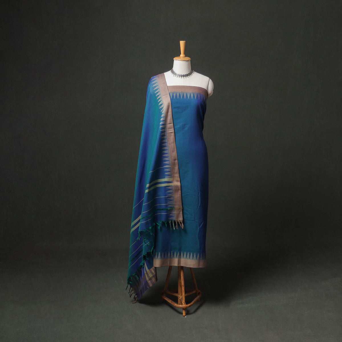 Dharwad Cotton Plain Thread Border Unstitched Dress Material: Kurta, Bottom & Dupatta 76
