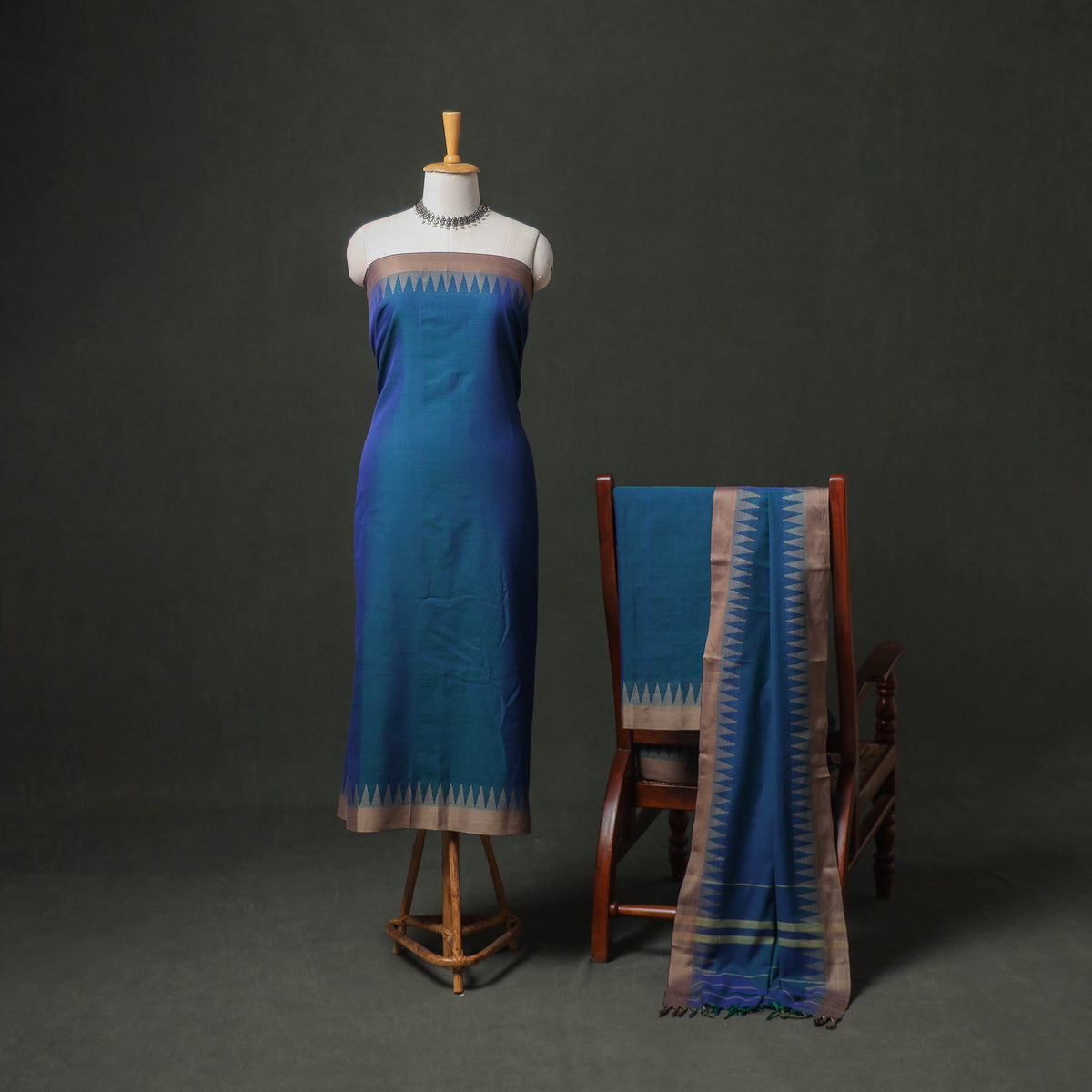 Dharwad Cotton Plain Thread Border Unstitched Dress Material: Kurta, Bottom & Dupatta 76