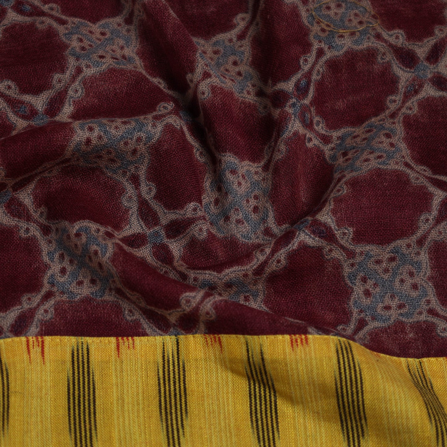 Maroon - Block Print Woollen Ajrakh Blouse Piece 54