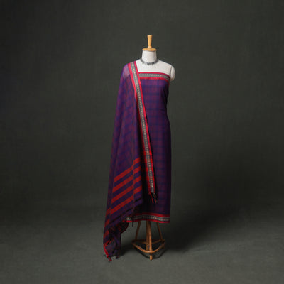 Dharwad Cotton Plain Thread Border Unstitched Dress Material: Kurta, Bottom & Dupatta 77