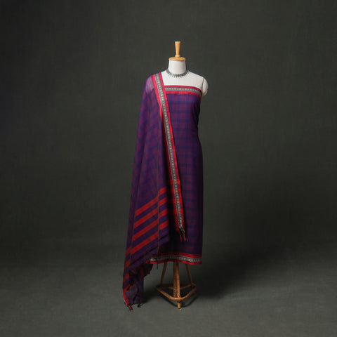 Dharwad Cotton Plain Thread Border Unstitched Dress Material: Kurta, Bottom & Dupatta 77