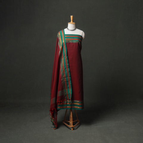 Dharwad Cotton Plain Thread Border Unstitched Dress Material: Kurta, Bottom & Dupatta 78