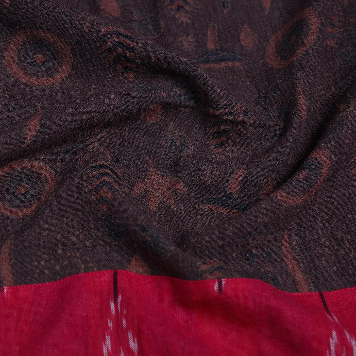 Brown - Block Print Woollen Ajrakh Blouse Piece 59