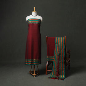 Dharwad Cotton Plain Thread Border Unstitched Dress Material: Kurta, Bottom & Dupatta 78