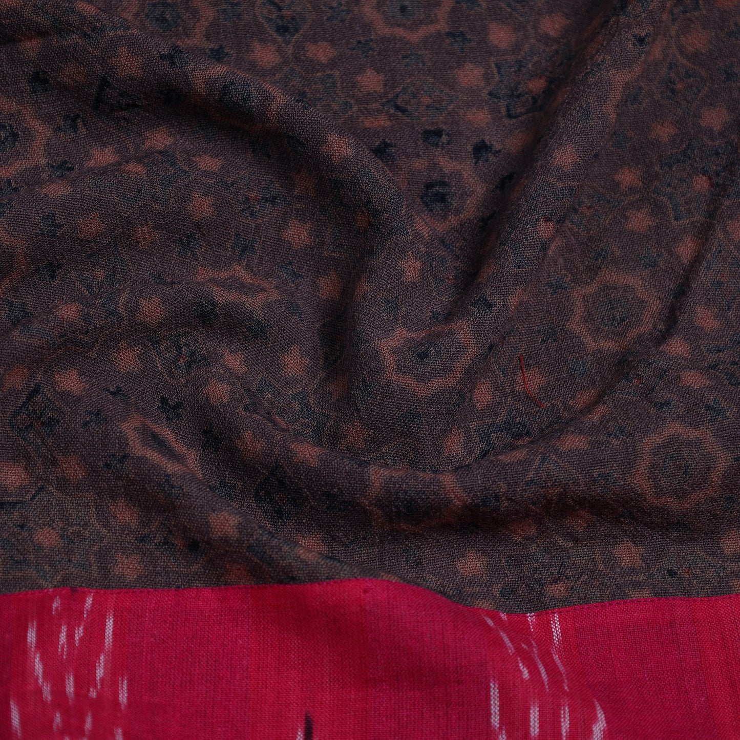 Brown - Block Print Woollen Ajrakh Blouse Piece 60