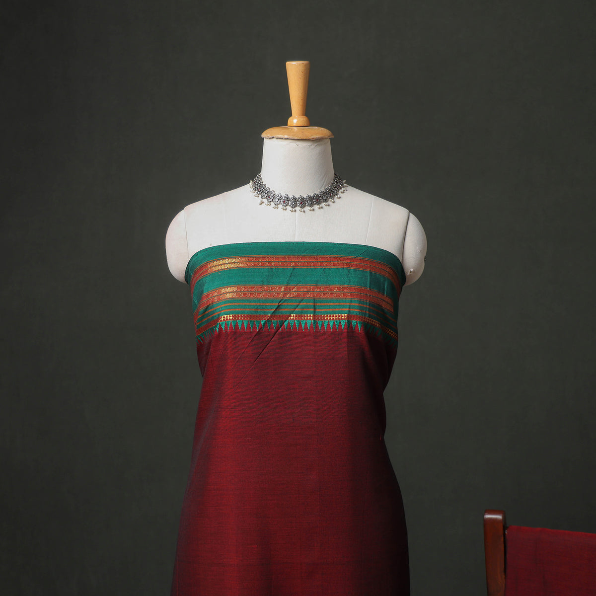Dharwad Cotton Plain Thread Border Unstitched Dress Material: Kurta, Bottom & Dupatta 78