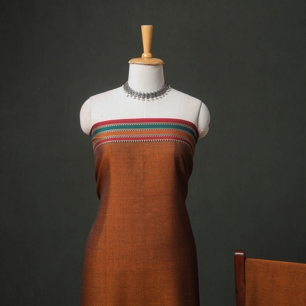 Dharwad Cotton Plain Thread Border Unstitched Dress Material: Kurta, Bottom & Dupatta 79