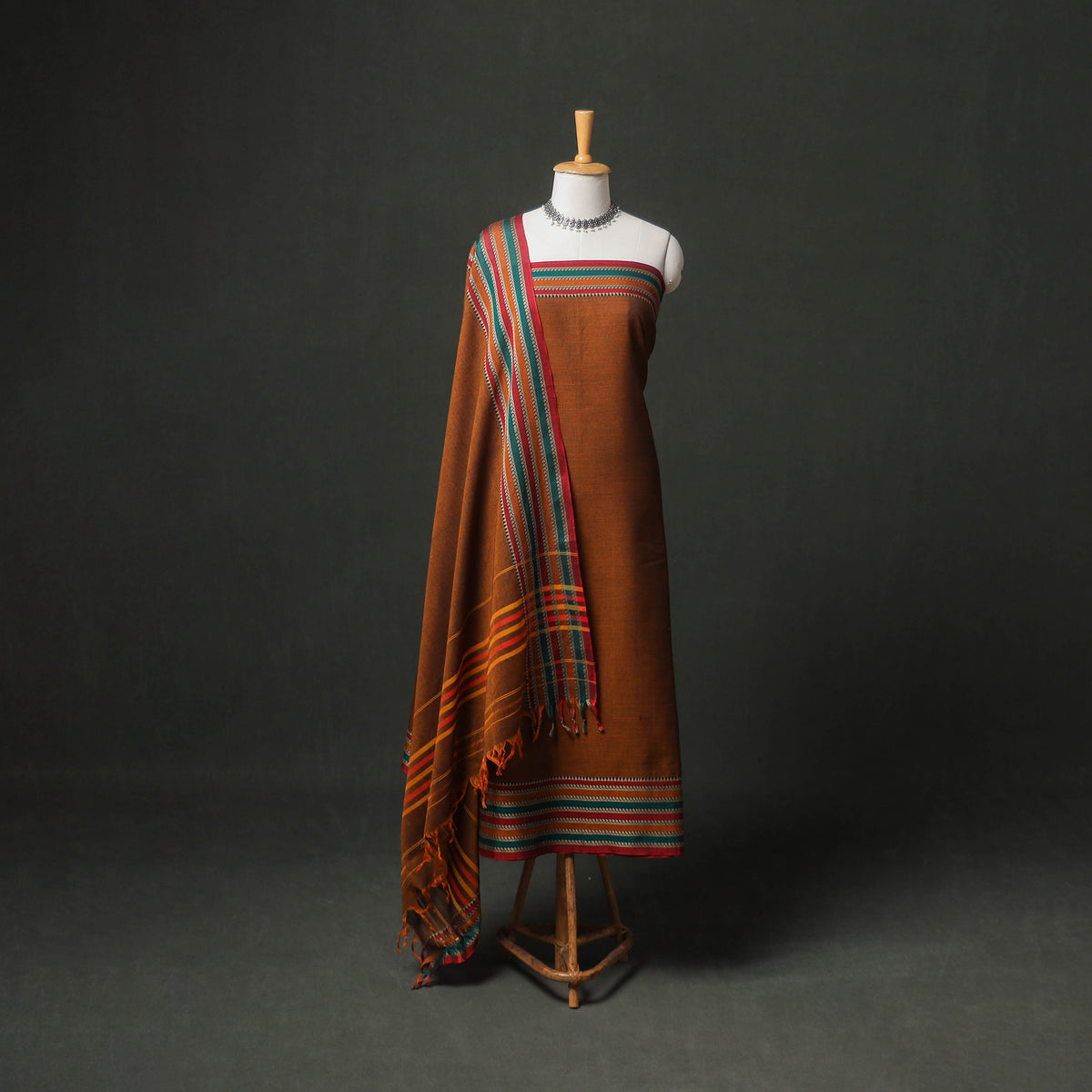 Dharwad Cotton Plain Thread Border Unstitched Dress Material: Kurta, Bottom & Dupatta 79