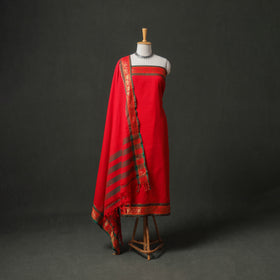 Dharwad Cotton Plain Zari Border Unstitched Dress Material: Kurta, Bottom & Dupatta 04