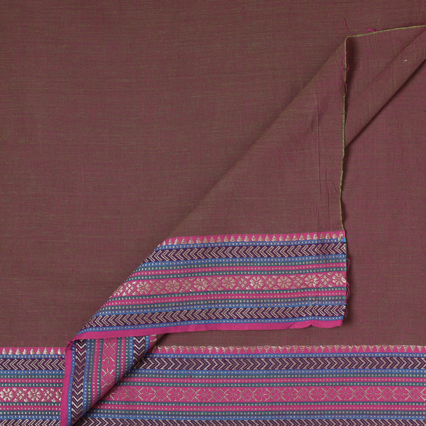 Brown - Prewashed Dharwad Weave Cotton Thread Border Fabric