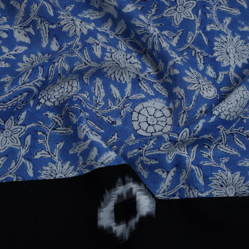 Blue - Block Print Woollen Sanganeri Blouse Piece 68