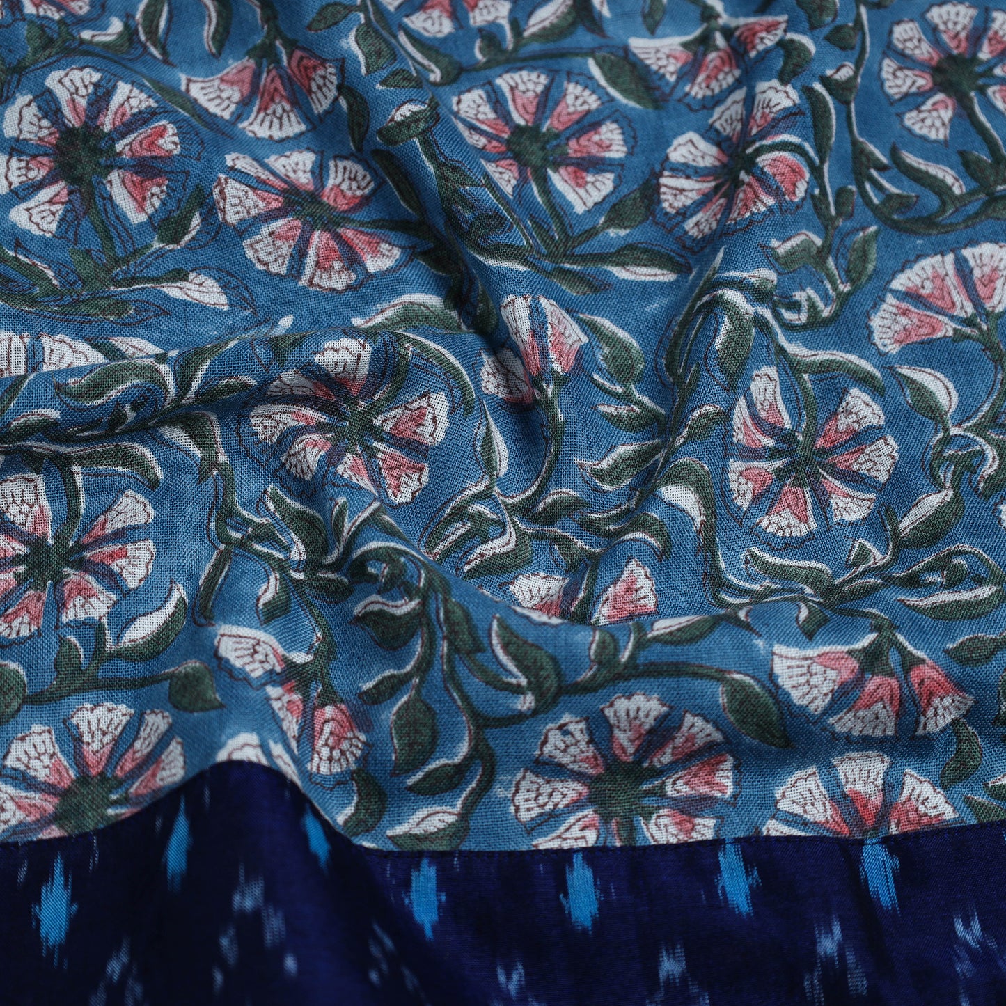 Blue - Block Print Woollen Sanganeri Blouse Piece 69