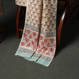 Floral Hand Block Sanganeri Print Woolen Unstitched Dress Material: Kurta, Bottom with Dupatta 02