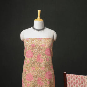 Floral Hand Block Sanganeri Print Woolen Unstitched Dress Material: Kurta, Bottom with Dupatta 01