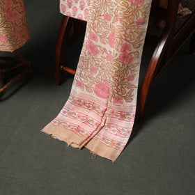Floral Hand Block Sanganeri Print Woolen Unstitched Dress Material: Kurta, Bottom with Dupatta 01