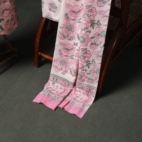 Floral Hand Block Sanganeri Print Woolen Unstitched Dress Material: Kurta, Bottom with Dupatta 03