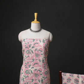 Floral Hand Block Sanganeri Print Woolen Unstitched Dress Material: Kurta, Bottom with Dupatta 03