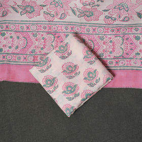 Floral Hand Block Sanganeri Print Woolen Unstitched Dress Material: Kurta, Bottom with Dupatta 03