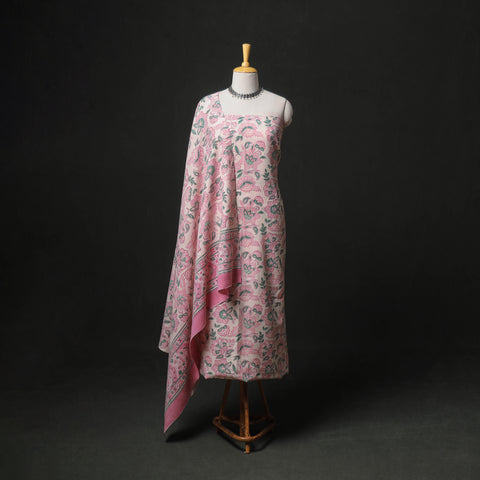 Floral Hand Block Sanganeri Print Woolen Unstitched Dress Material: Kurta, Bottom with Dupatta 03