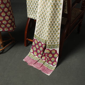 Floral Hand Block Sanganeri Print Woolen Unstitched Dress Material: Kurta, Bottom with Dupatta 04