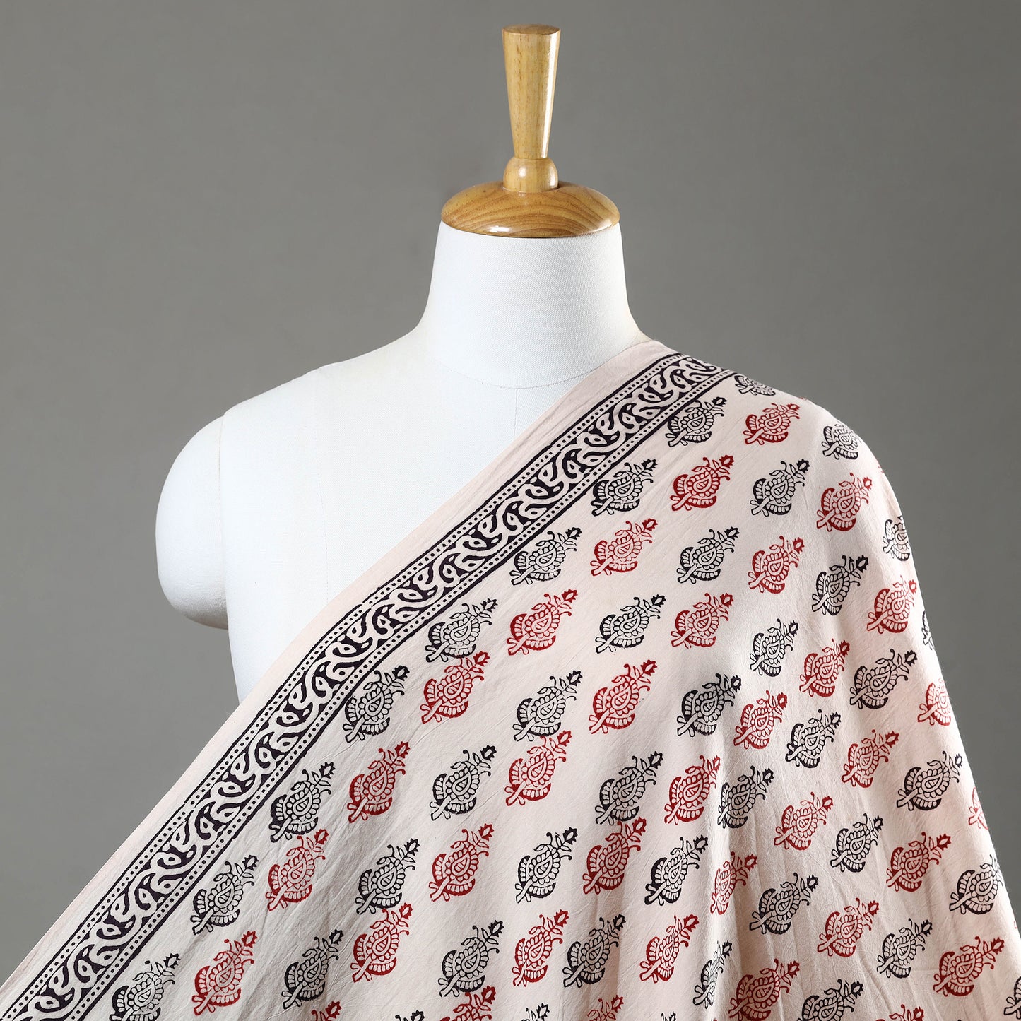 White - Bagh Block Printed Cotton Fabric 09