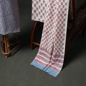 Floral Hand Block Sanganeri Print Woolen Unstitched Dress Material: Kurta, Bottom with Dupatta 05