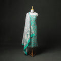 Floral Hand Block Sanganeri Print Woolen Unstitched Dress Material: Kurta, Bottom with Dupatta 06